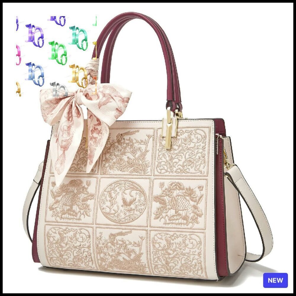 Leather Satchel Handbag Vintage Embroidery Tote Crossbody Shoulder Bag